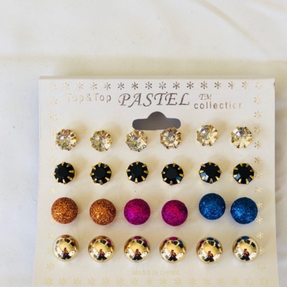 Jewelry - 12 pair Multi Color stud earrings